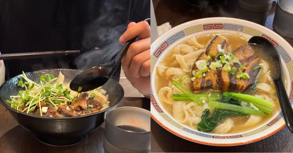 左:牛肉刀削麺、右:角煮刀削麺